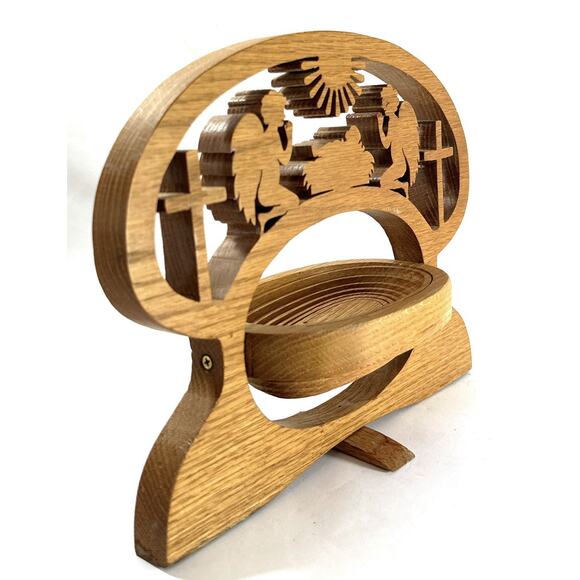 Nativity Scene Wood Collapsible Basket Jesus Angels Cross Christmas Decor 10” - Picture 4 of 7